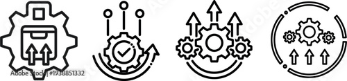 Gear icons representing growth progress and optimization