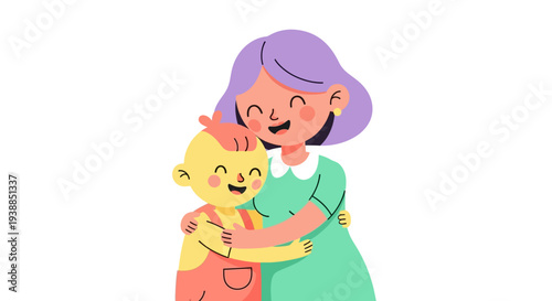 Woman Hugging Cartoon Cat Character Illustration.