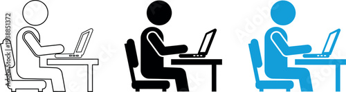 Three people working on laptops in different colored silhouettes