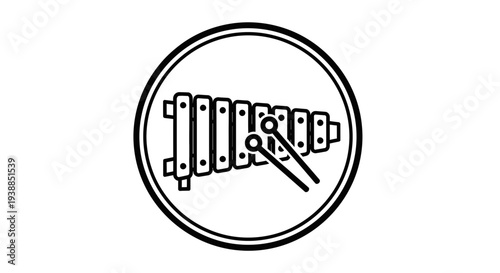 Black and White Piano Keys Inside Circle.