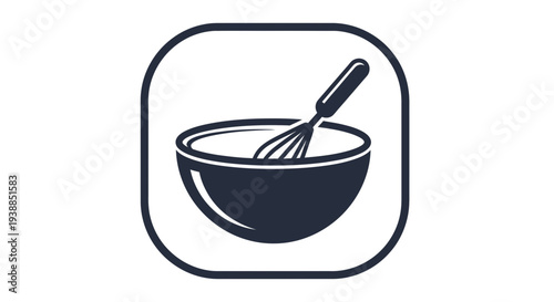 Bowl and Whisk Kitchen Utensils Icon.