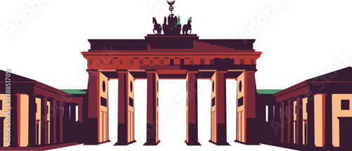 Brandenburg Gate illustration featuring neoclassical architecture, Doric columns, quadriga sculpture, Berlin landmark, German heritage, and historic monument vector design
