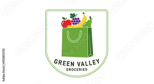 Green Valley Groceries Shopping Bag Logo Design.