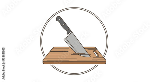 Sharp Knife on Wooden Chopping Board.