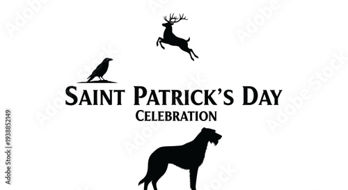 Saint patrick s day celebration with deer raven and dog silhouette on transparent background