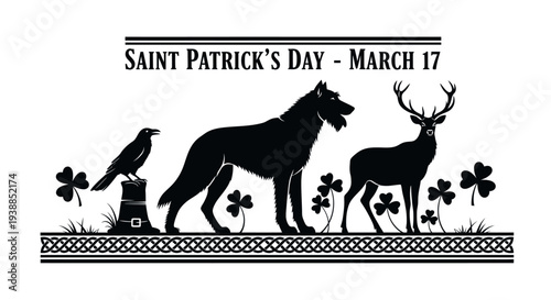 Saint patrick s day wildlife illustration with animals on transparent background silhouette