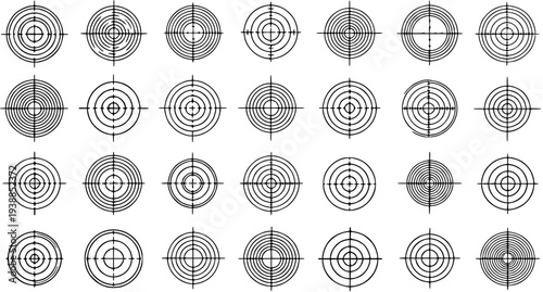 Black and White Line Art Crosshair Targets Collection Vector Graphics