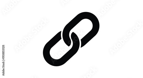Simple black chain link icon on a clean white background representing connection and unity in a minimalist design concept for digital platforms and graphic elements.
