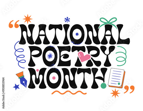 National Poetry Month Celebration Vector, Creative Writing and Literary Art Concept