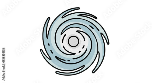 Modern vector icon illustrating a powerful swirling hurricane or typhoon, featuring a dynamic vortex design in blue and grey tones, symbolizing intense natural weather events and forecasts