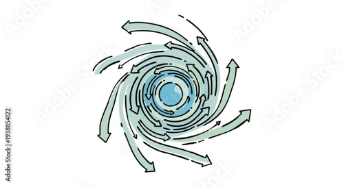 Swirling vortex with arrows indicating wind direction, representing a storm or natural phenomenon