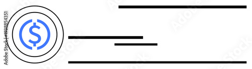 Banking, money transfer, payment systems, online transactions, finance management, fintech. Dollar sign in a circular design with horizontal lines. Banking and money transfer conceptual design