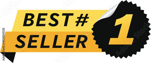 Top number 1 Best seller banner with simple flat modern ribbon. Vector label isolated for icon, label, badge, logo, insigna, seal, tag, sign, seal, symbol, stamp, sticker, emblem 