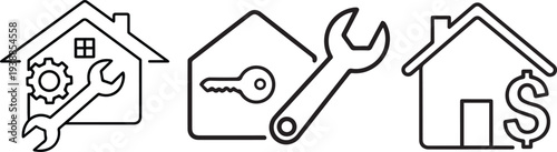 Home protection and property safety icon set. Thin line editable stroke icons for real estate insurance, home security, property damage, flood, fire, repair, loan, safety, and inspection