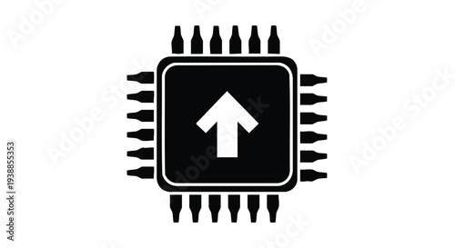 Vector microchip icon with upward arrow