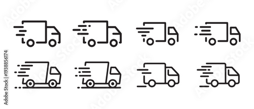 Fast Delivery Truck Line Icons Set. on White Background for Logistics and Shipping Services.