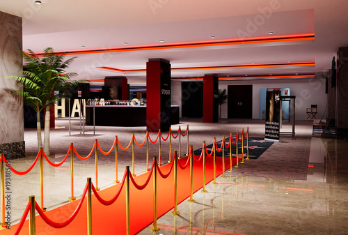Canvas Print Luxurious Awards Ceremony Event Hall with Red Carpet and VIP Entrance, 3D Render