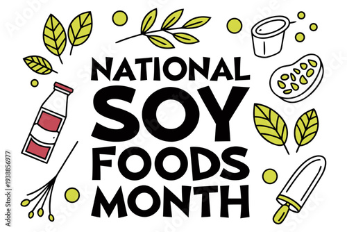 National Soy Foods Month Celebration Vector, Organic Soy, Tofu and Plant-Based Food Design