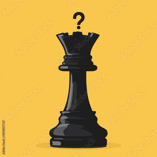 A chess king with a question mark symbolizing uncertainty or decision-making. , vector style simple color