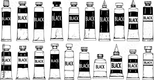 Black Paint Tubes Line Art Vector Illustration