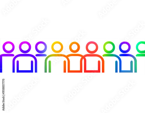A colorful vector graphic illustration of diverse people icons in a row, symbolizing unity and inclusivity
