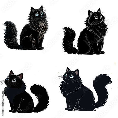 Minimalist Black Silhouette of Cute Sitting Ragdoll Cat for Aesthetic Design