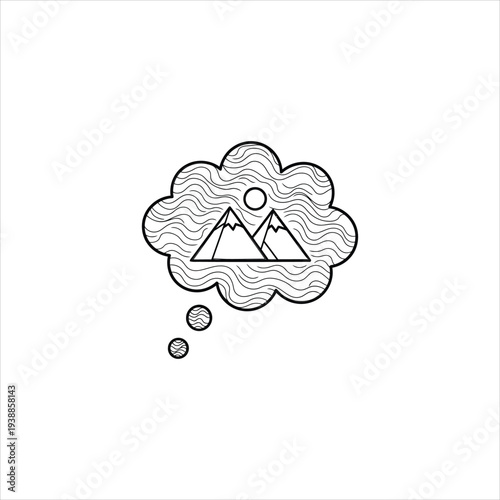 Mountain landscape in thought bubble, dreamy scenery, scenic view