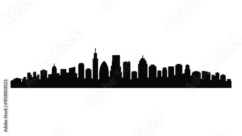 Black silhouette of a city skyline with tall buildings and skyscrapers on a white background urban landscape vector illustration