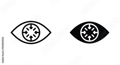 A minimalist illustration of two eyes with intricate designs in the pupils on a white background