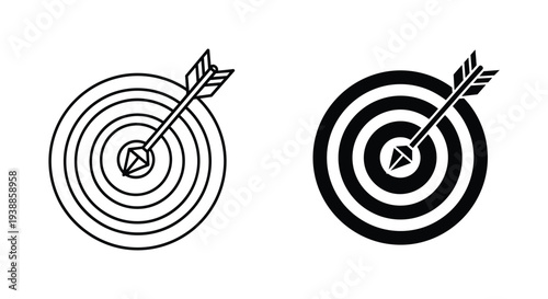 A black and white illustration of two targets with arrows hitting the center