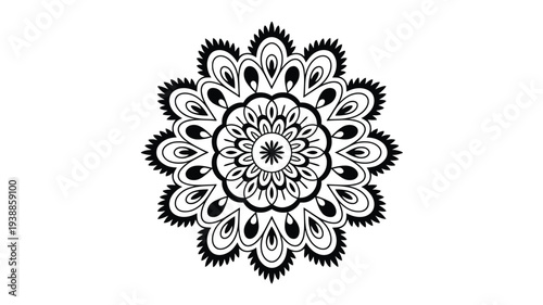Intricate black and white mandala design on clean white background for art and decor