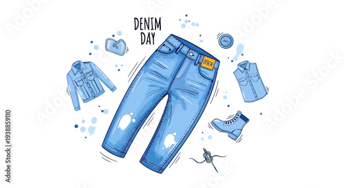 Blue Denim Jeans with Accessories Display.