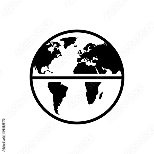 A minimalist world globe design with a half light half dark silhouette on transparent background