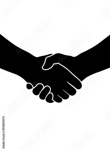 A black silhouette of two hands shaking ideal for design on transparent background