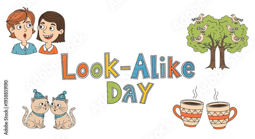 Colorful Look Alike Day Cartoon Illustration.