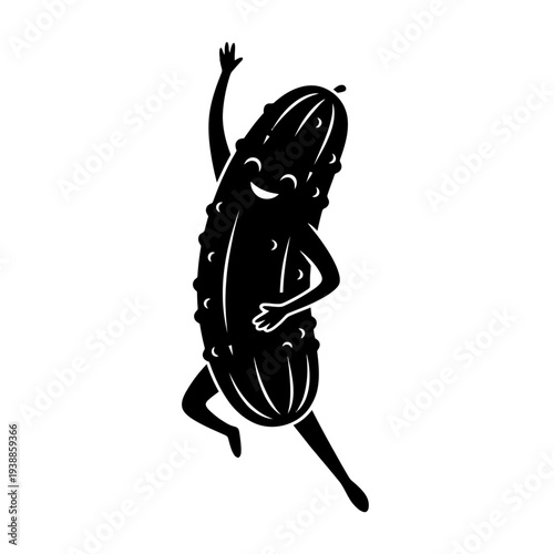 Dancing pickle character in a playful pose on transparent background silhouette
