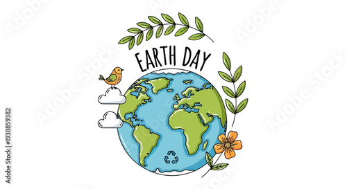 Earth Day Illustration with Globe and Leaves 2.