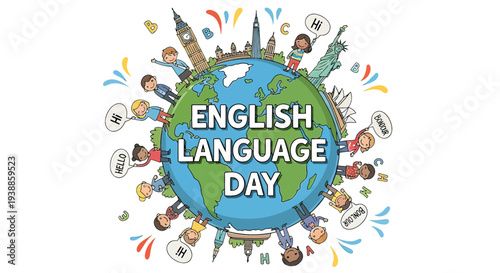 English Language Day Illustration with Globe.