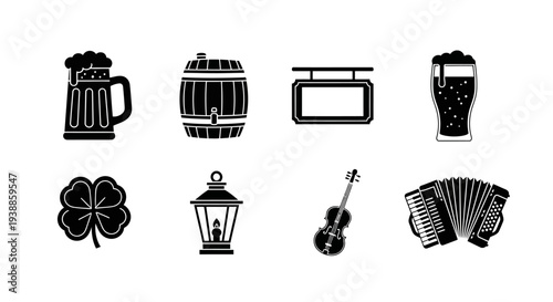 Collection of bavarian themed icons with a transparent background silhouette