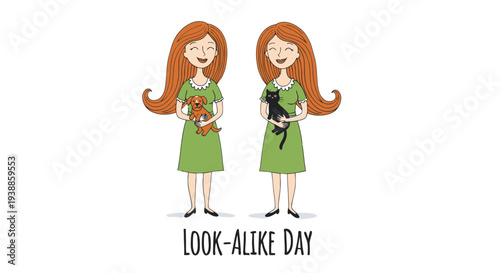 Identical Cartoon Women with Red Hair.