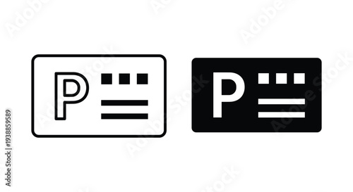 A simple black and white illustration of parking signs on a clean background