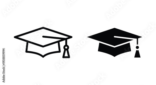 Two graduation caps, one black and one white, symbolizing academic achievement and success