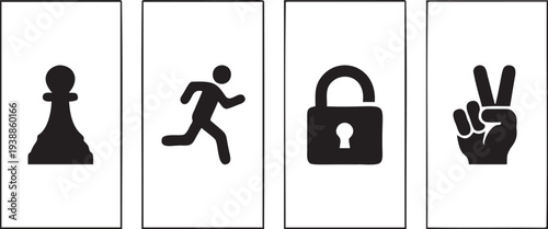 Chess pawn, runner, lock and victory sign icons for diverse design needs and concepts