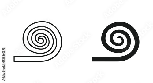 A minimalist illustration of two spiral designs in black and white on a clean background