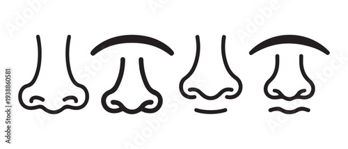 Diverse Human Nose Line Art Illustrations on White Background, Representing Different Anatomical Shapes and Forms.