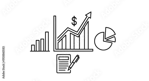 Financial data analysis with growing bar charts and pie graph