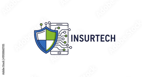 Insurtech digital security shield protecting mobile smartphone data