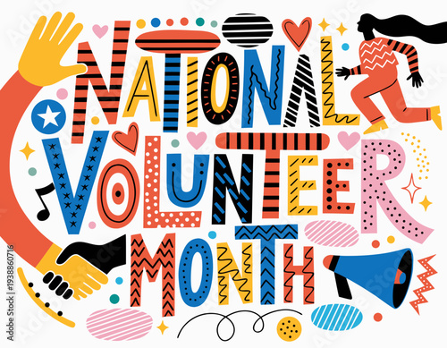 NATIONAL VOLUNTEER MONTH vector illustration isolated on white background