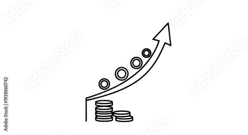Investment return curve with rising coins