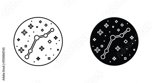 A minimalist illustration of the Orion constellation in both black and white, set against a clean and simple background.